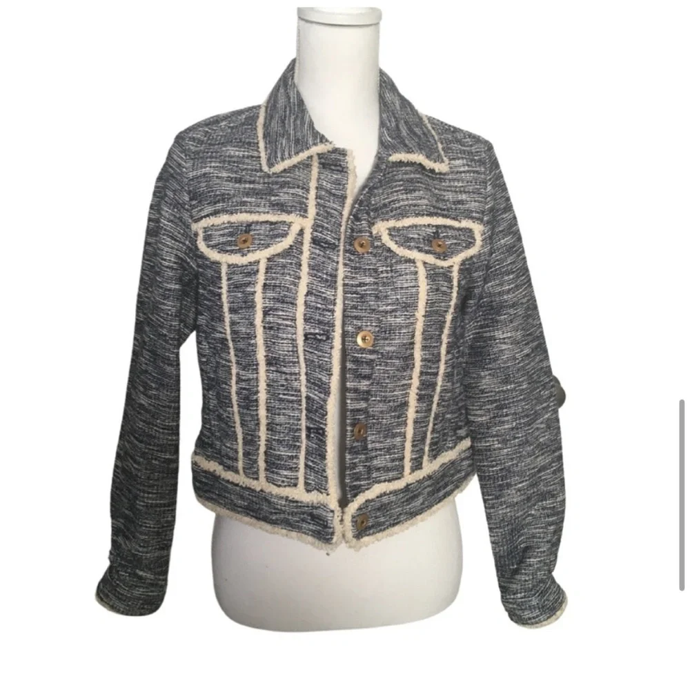 Anthropologie Ett:Twa Blue Tweed Blazer Jacket XS - Picture 4 of 9